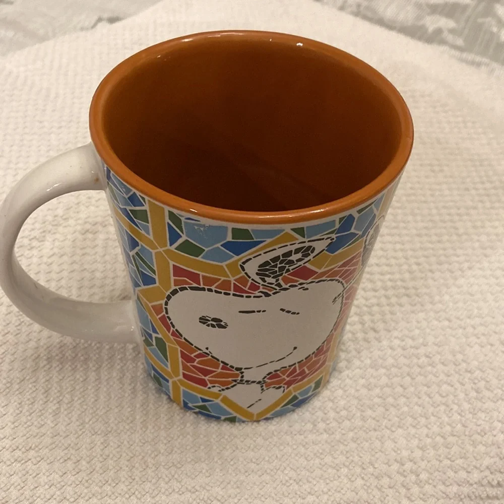 Peanuts Mug Cup by Schultz Stain Glass Mosaic Design Snoopy Large Multicolor